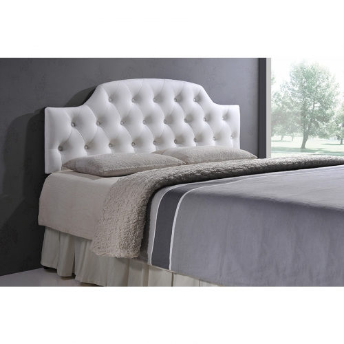 Morris Scalloped Queen Headboard in Tufted White Leatherette